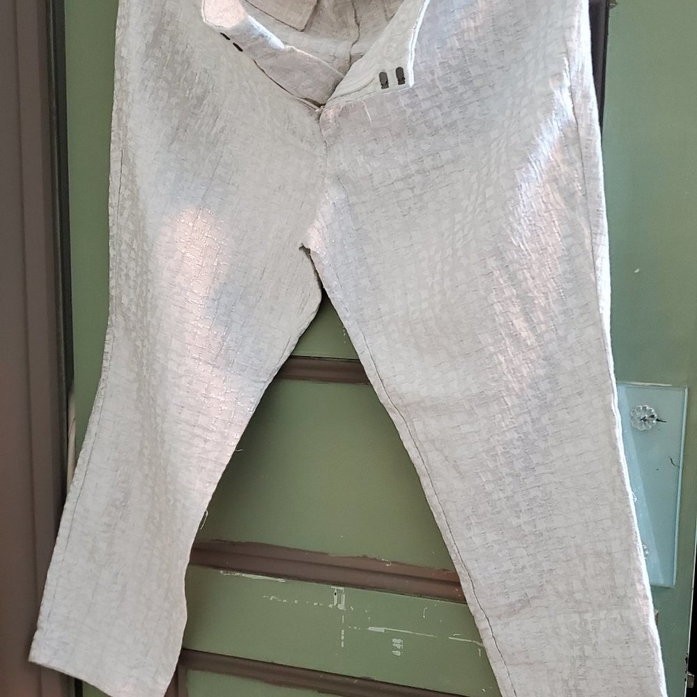Silver and white ankle dress pants